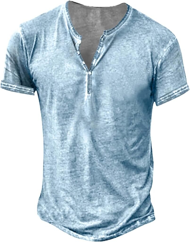 Beotyshow Mens Distressed Henley Shirts Short/Long Sleeve Button T-Shirt Slim Fit Cotton Casual Shirt