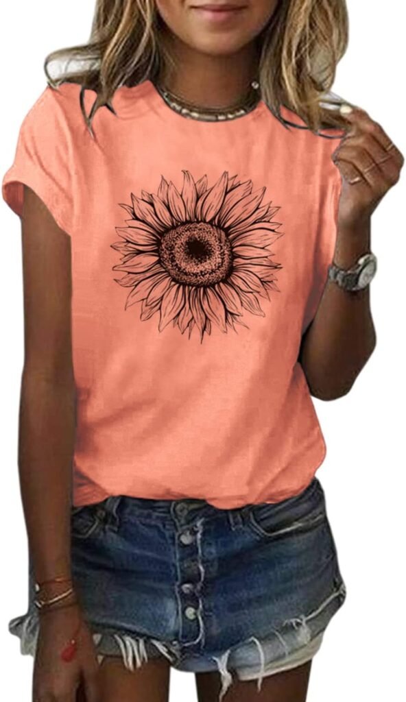 Cicy Bell Womens T Shirts Short Sleeve Tees Sunflower Graphic Loose Summer Tops