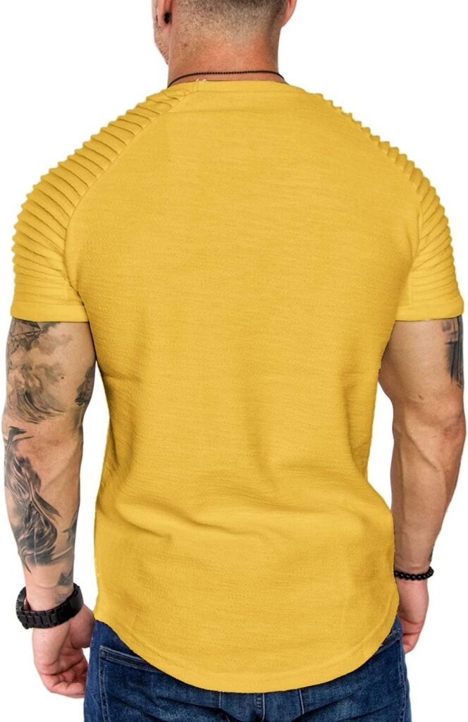 COOFANDY Mens Muscle T-Shirt Pleated Raglan Sleeve Bodybuilding Gym Tee Short Sleeve Fashion Workout Shirts Hipster Shirt