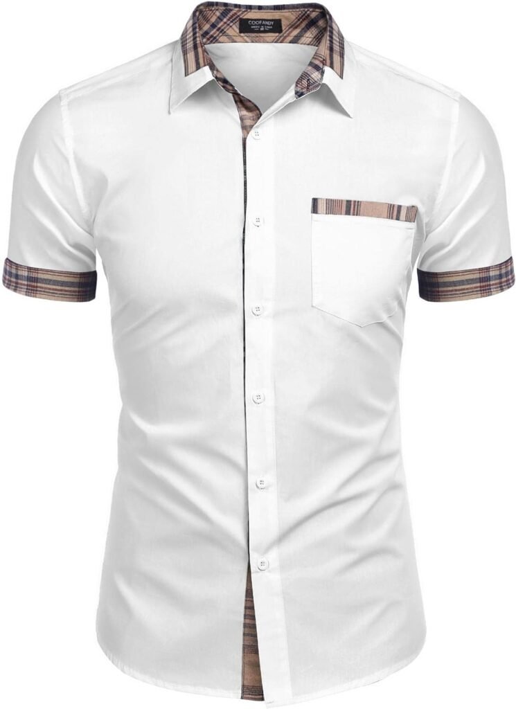 COOFANDY Mens Short Sleeve Dress Shirt Casual Wrinkle Free Plaid Collar Button Down Shirts