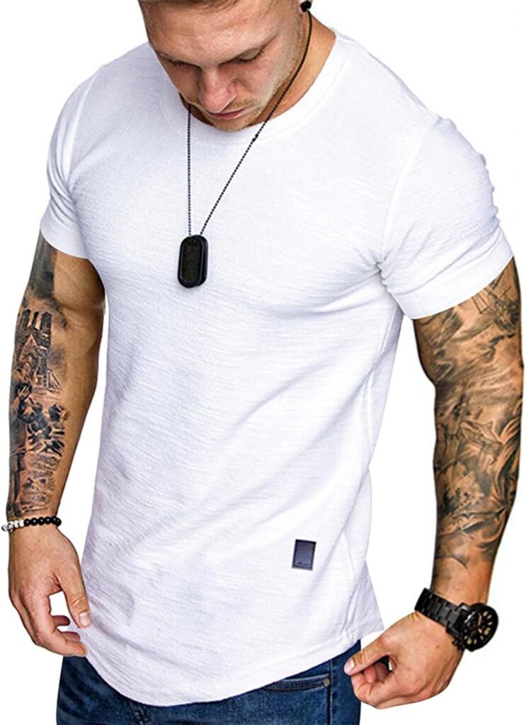 Fashion Mens T Shirt Muscle Gym Workout Athletic Shirt Cotton Tee Shirt Top