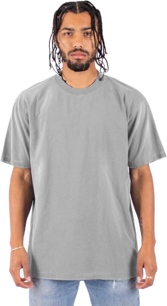 Fitscloth Mens Cotton T Shirt – Max Heavyweight 7.5 Ounce Short Sleeve Crew Neck Garment Dyed Tee Top Regular Big Size