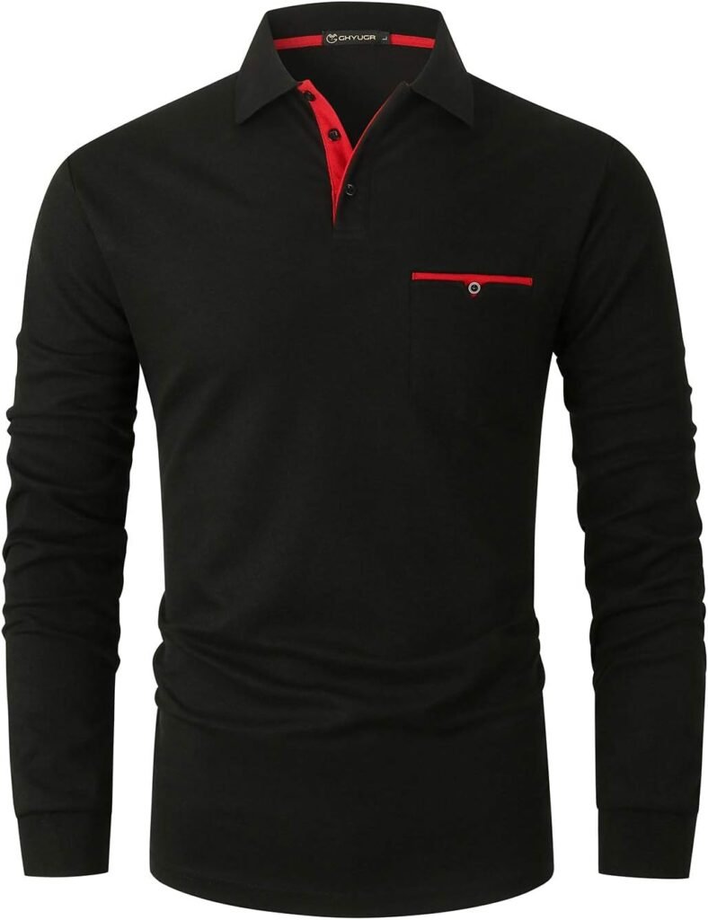 GHYUGR Mens Long Sleeve Polos Contrasting Colors Design Golf T-Shirt Casual Polo Shirts