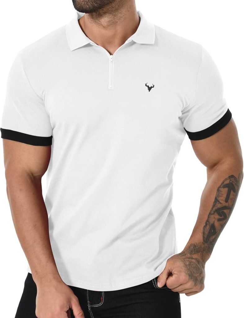 KUYIGO Mens Short Sleeve Polo Shirts Quarter-Zip Casual Slim Fit Spring Golf Muscle T-Shirt Tops