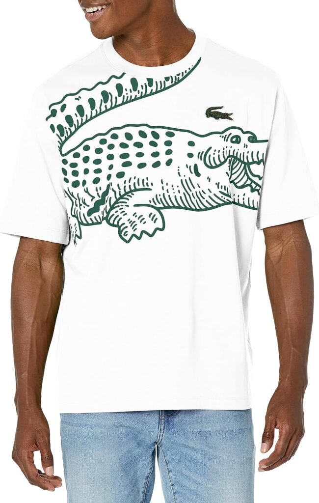 Lacoste Contemporary Collections Mens Short Sleeve Loose Fit Large Croc Graphic Tee Shirt