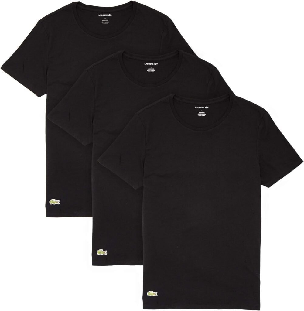 Lacoste Mens Essentials 3 Pack 100% Cotton Slim Fit Crewneck T-Shirts