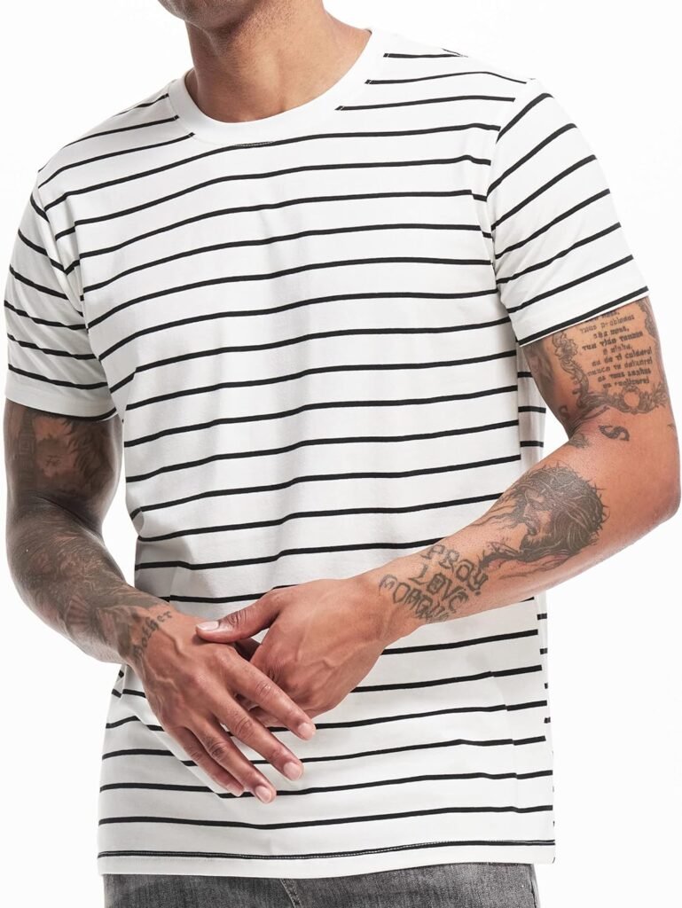 Mens Crewneck Striped T-Shirt Casual Cotton Tees Tops S - XXXL