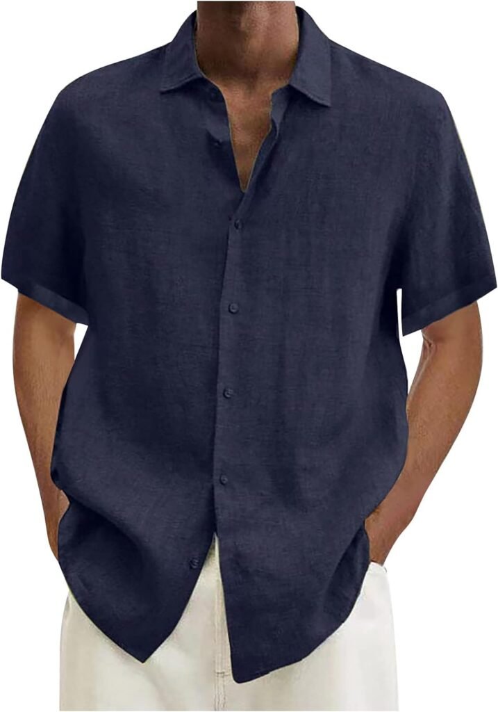 Mens Shirts Designer Spring Summer Casual Cotton Linen Solid Color Short Sleeve Shirts Loose, S-3XL