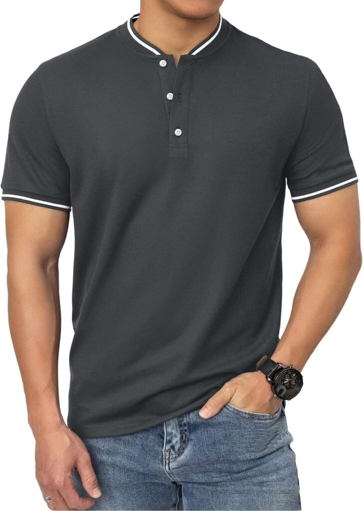 OYOZONE Mens Polo Shirts Casual Short Sleeve Cotton Pique Polo T Shirts Classic Collarless Golf Shirts for Men