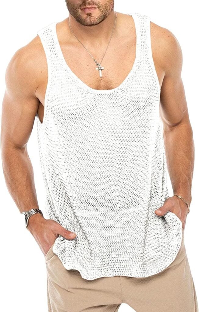 See Through Sleeveless Tank Tops for Men Casual Unique Workout Outdoor T Shirts Gym Muscle Shirts