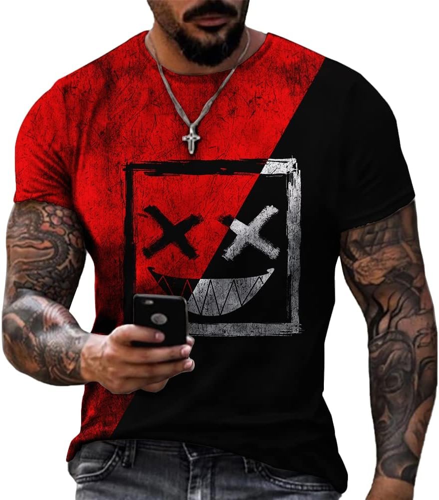 Taamlou Mens Muscle Fitness Short Sleeve Printed Personalized Fashion Sweatshirt Fashionable T-Shirt