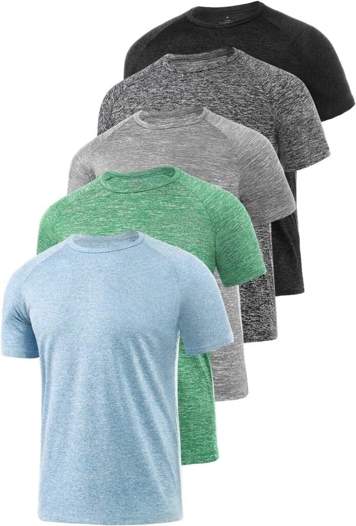 Xelky 4-5 Pack Mens Dry Fit T Shirt Moisture Wicking Athletic Tees Exercise Fitness Activewear Short Sleeves Gym Workout Top