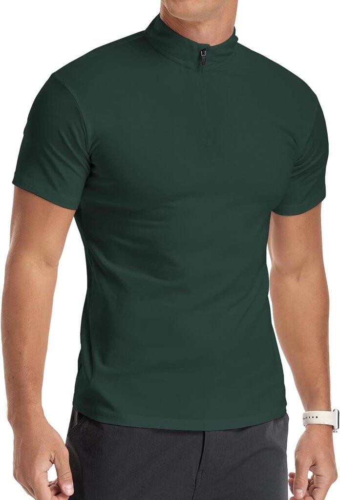 YTD Mens Long/Short Sleeve Polo Shirts Quarter-Zip Casual Slim Fit Mock Neck Basic Designed Cotton Shirts